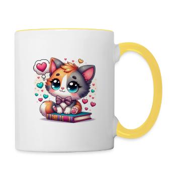 Fantasy-Kätzchen - Tasse zweifarbig - Weiß/Gelb - Rechts