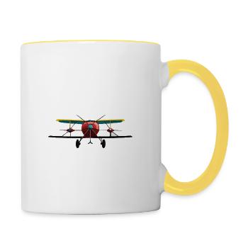 Doppeldecker Flugzeug - Tasse zweifarbig - Weiß/Gelb - Rechts