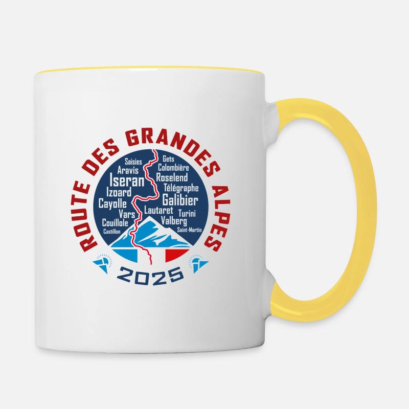 Route des Grandes Alpes V4 | blanc | 2025 - Mug contrasté - blanc/jaune