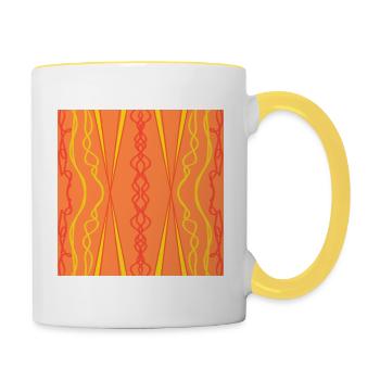 Geometrisches orangefarbenes und gelbes Muster - Tasse zweifarbig - Weiß/Gelb - Rechts