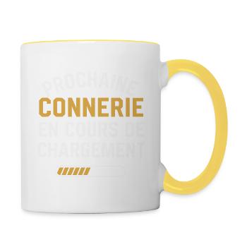 Prochaine connerie en cours de chargement - Mug contrasté - blanc/jaune - Droite