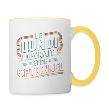 Le lundi devrait être optionnel - Mug contrasté - blanc/jaune - Droite