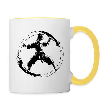 Karate Woman Silhouette - Contrasting Mug - white/yellow - Right