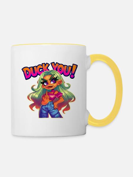 Duck dich!! - Tasse zweifarbig - Weiß/Gelb