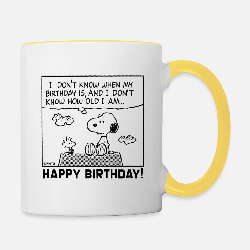Peanuts Spruch Mit Snoopy Geburtstagsdesign - Tasse zweifarbig - Weiß/Gelb
