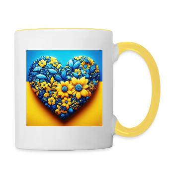 We stand with Ukraine ♥ - Tasse zweifarbig - Weiß/Gelb - Rechts