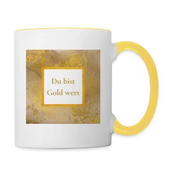 Du bist Gold Wert - Tasse zweifarbig - Weiß/Gelb - Rechts