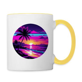 Sommerurlaub Strand Sonnenuntergang - Tasse zweifarbig - Weiß/Gelb - Rechts