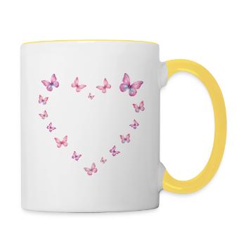 Schmetterlinge Herz - Tasse zweifarbig - Weiß/Gelb - Rechts