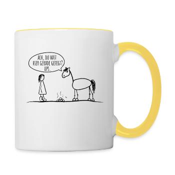 Pferd Reiter Spruch lustig - Tasse zweifarbig - Weiß/Gelb - Rechts