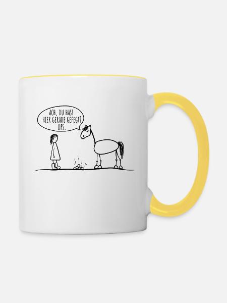 Pferd Reiter Spruch lustig - Tasse zweifarbig - Weiß/Gelb