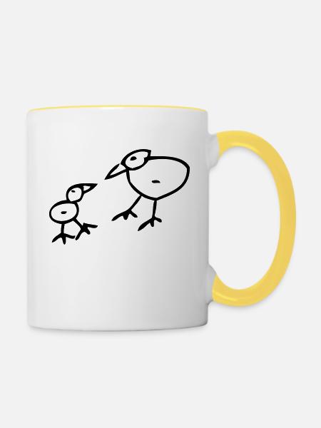 Vogel - Tasse zweifarbig - Weiß/Gelb
