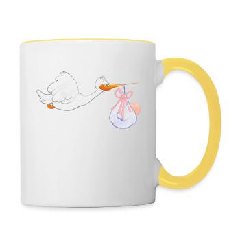 Storch mit Baby - Tasse zweifarbig - Weiß/Gelb - Rechts