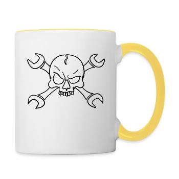 Schrauberschädel - Tasse zweifarbig - Weiß/Gelb - Rechts