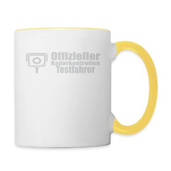 Offizieller Radarkontrollen testfahrer lustig - Tasse zweifarbig - Weiß/Gelb - Rechts