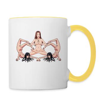 Yoga Erotik nackte Frauen nackt Yoga Yogi - Tasse zweifarbig - Weiß/Gelb - Rechts