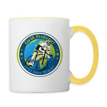 Earth Protector - Drive more Bicycle! - Tasse zweifarbig - Weiß/Gelb - Rechts