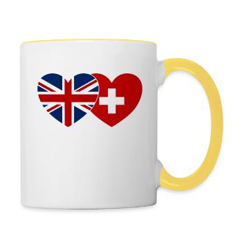 Royaume-Uni, Suisse, Drapeau, Coeur - Mug contrasté - blanc/jaune - Droite