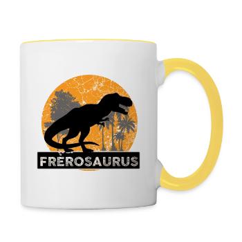 Frérosaurus Idée Cadeau Frère Dinosaure Humour - Mug contrasté - blanc/jaune - Droite