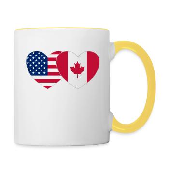 USA Canada Flag Heart - Contrasting Mug - white/yellow - Right