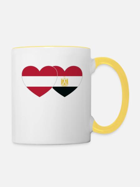 Österreich Ägypten Flagge Herz - Tasse zweifarbig - Weiß/Gelb