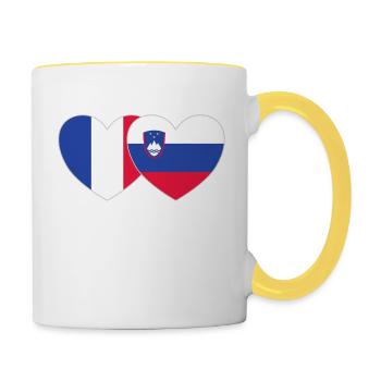 Frankreich Slovenien Flagge Herz - Tasse zweifarbig - Weiß/Gelb - Rechts