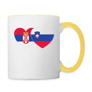 Serbien Slowenien Flagge Herz - Tasse zweifarbig - Weiß/Gelb - Rechts