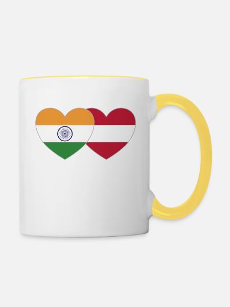 Indien Österreich Flagge Herz - Tasse zweifarbig - Weiß/Gelb