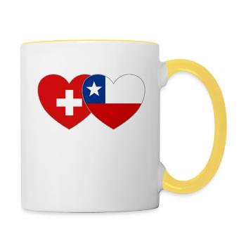 Schweiz Chile Flagge Herz - Tasse zweifarbig - Weiß/Gelb - Rechts