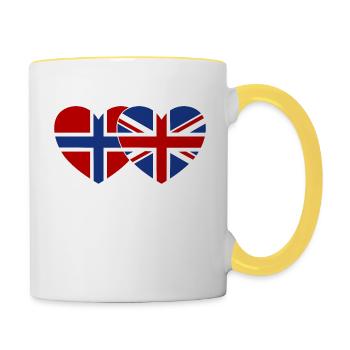 Norwegen England Flagge Herz - Tasse zweifarbig - Weiß/Gelb - Rechts
