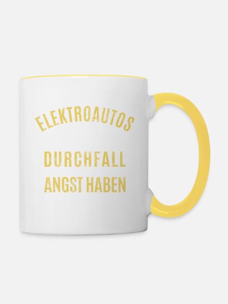Elektroautos sind wie Durchfall E-Auto Reichweite - Tasse zweifarbig - Weiß/Gelb