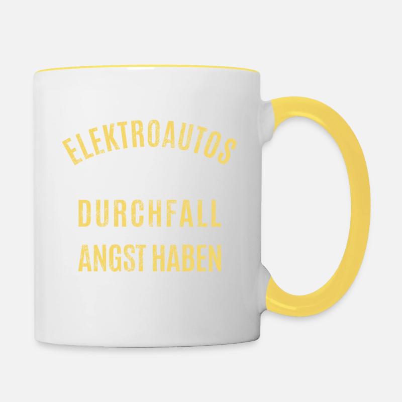 Elektroautos sind wie Durchfall E-Auto Reichweite - Tasse zweifarbig - Weiß/Gelb
