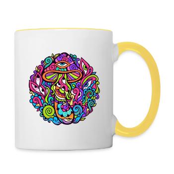 Hypnotische Goa-Kleidung und Hippie auf Psylike - Tasse zweifarbig - Weiß/Gelb - Rechts