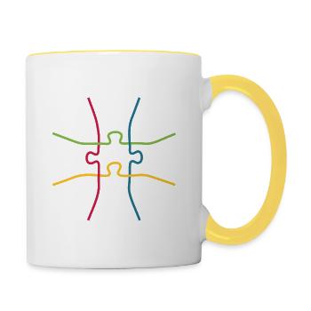 Autismus Awareness Puzzle Akzeptieren Liebe - Tasse zweifarbig - Weiß/Gelb - Rechts