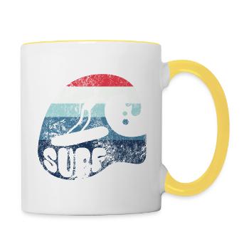 Welle - Surfer - Surf - Geschenk - Tasse zweifarbig - Weiß/Gelb - Rechts