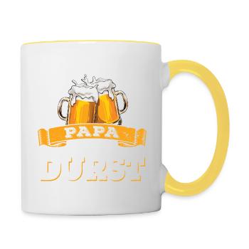 Papa hat Durst - Vatertag - Trinken - Männertag - Tasse zweifarbig - Weiß/Gelb - Rechts