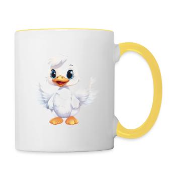 Ente Weiß Engel Flügel Süß Comic - Tasse zweifarbig - Weiß/Gelb - Rechts