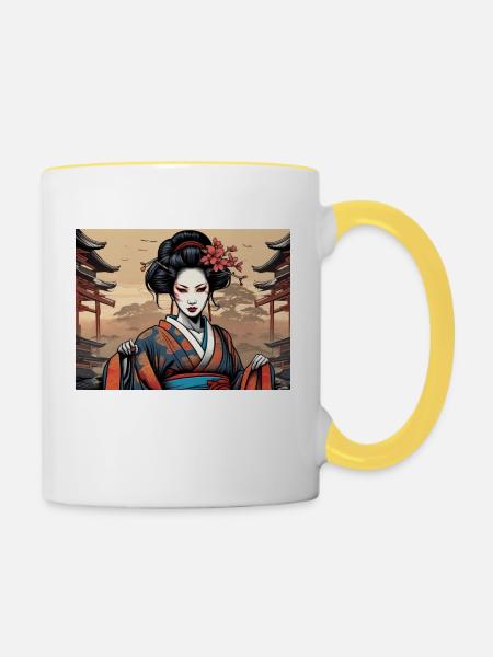 Japanerin - Tasse zweifarbig - Weiß/Gelb