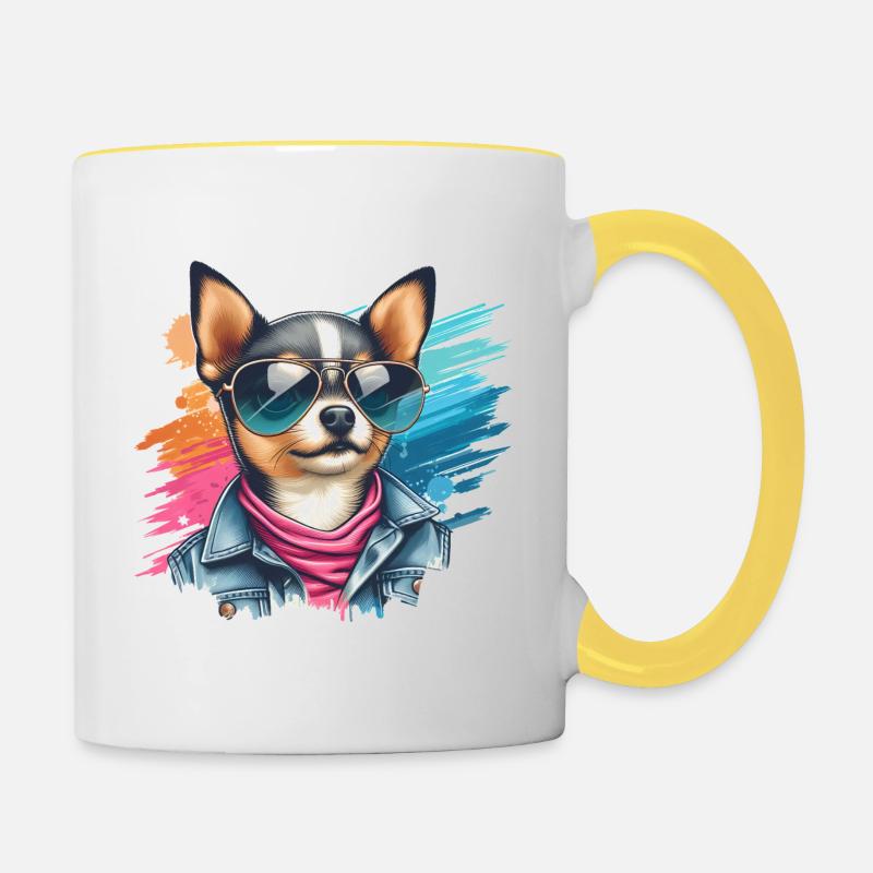 Chihuahua Splash Art - Mug contrasté - blanc/jaune