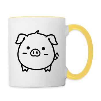 cochon - Mug contrasté - blanc/jaune - Droite