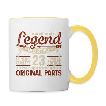 23 Jahre alt, Legenden 2001 Jahrgang 2001 Jubiläum - Tasse zweifarbig - Weiß/Gelb - Rechts