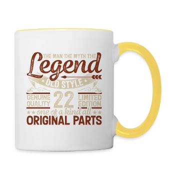 22 Jahre alt, Legenden 2002 Jahrgang 2002 Jubiläum - Tasse zweifarbig - Weiß/Gelb - Rechts