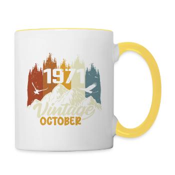 Né en octobre 1971 - Anniversaire octobre 1971 - Mug contrasté - blanc/jaune - Droite