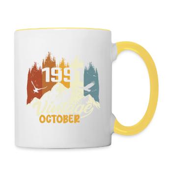 Né en octobre 1991 - Anniversaire octobre 1991 - Mug contrasté - blanc/jaune - Droite