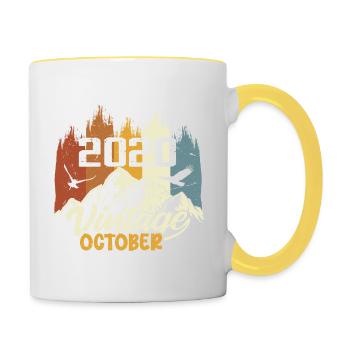 Né en octobre 2020 - Anniversaire octobre 2020 - Mug contrasté - blanc/jaune - Droite