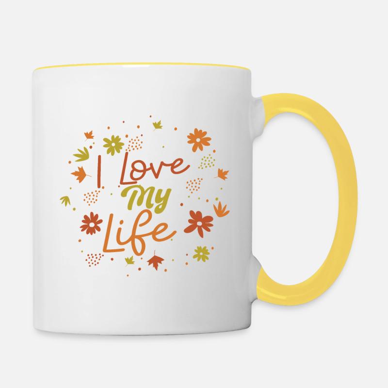 J’aime ma vie - Mug contrasté - blanc/jaune