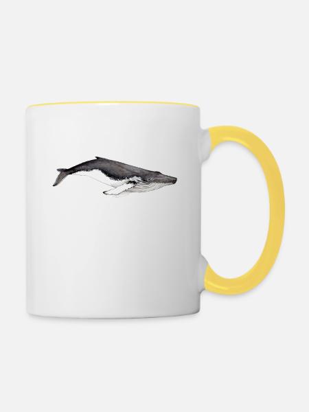Yubarta - Baleine à bosse - Buckelwal - Tasse zweifarbig - Weiß/Gelb