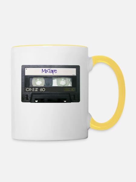 Retro DJ MixTape - Tasse zweifarbig - Weiß/Gelb
