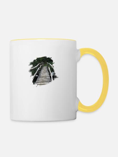 Holzbrücke - Tasse zweifarbig - Weiß/Gelb