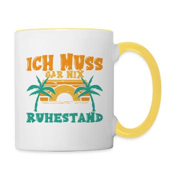 Rente Ruhestand - Tasse zweifarbig - Weiß/Gelb - Rechts